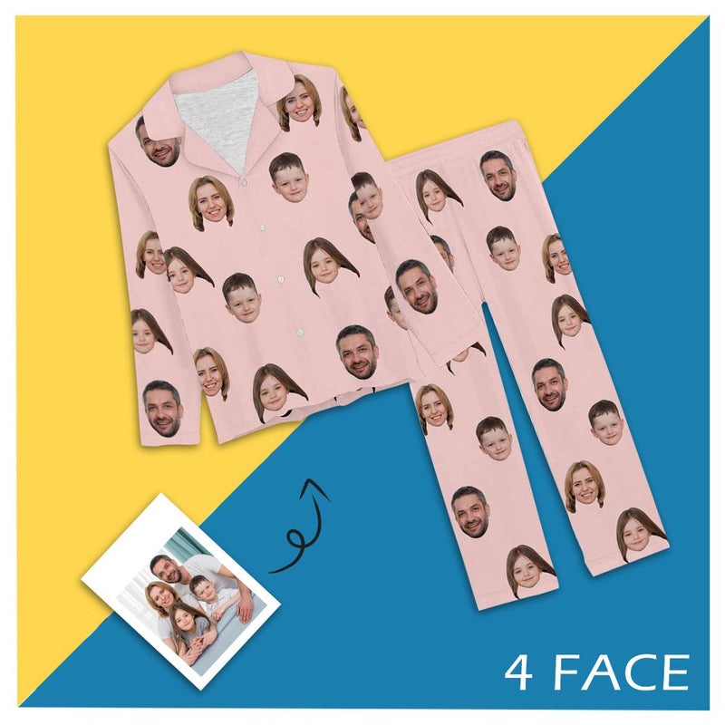 FacePajamas Pajama [Up To 4 Faces] Persoanlized Sleepwear Custom Photo Funny Pajamas With Faces On Them Women's Long Pajama Set