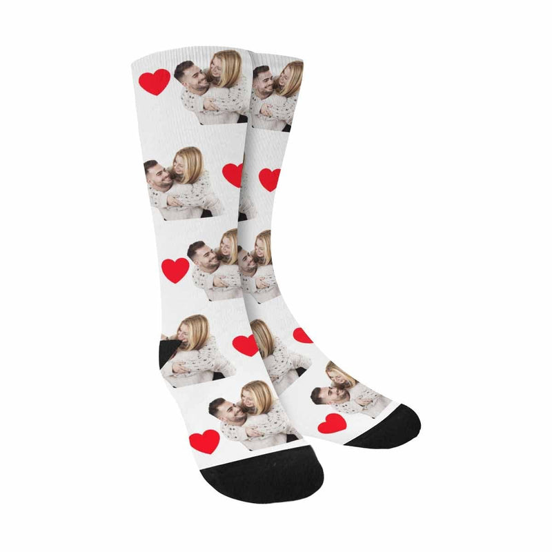FacePajamas Sublimated Crew Socks White Custom Face Couple Socks Love Heart Sublimated Crew Socks Personalized Picture Socks Unisex Gift for Men Women