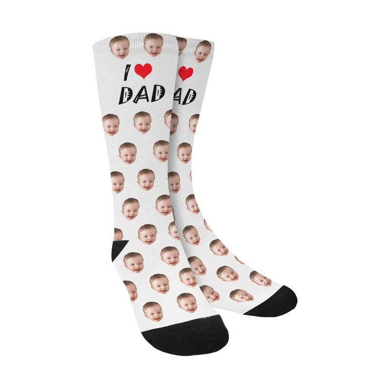 FacePajamas Sublimated Crew Socks White Custom Socks with Face Printed I Love Dad Sublimated Crew Socks Personalized Picture Socks Gift for Men