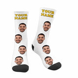 FacePajamas Sublimated Crew Socks White Face on Socks Custom Name Printed Photo Socks Personalized Hello Boyfriend Sublimated Crew Socks