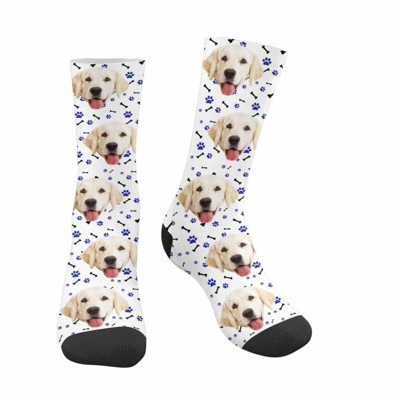 FacePajamas Sublimated Crew Socks White Happy Mother's Day | Custom Socks with Dog Face Printed Paw&Bone Pet Socks Personalized Sublimated Crew Socks for Mom