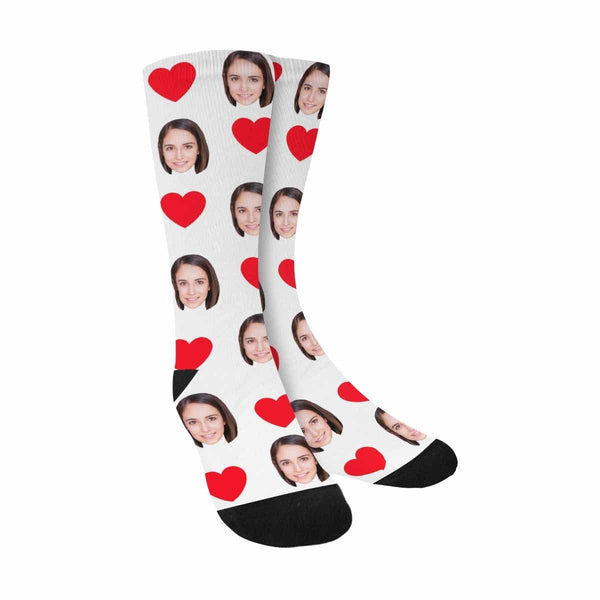 FacePajamas Sublimated Crew Socks White Socks with Custom Face Heart Women Sublimated Crew Socks Personalized Socks with Picture for Mom