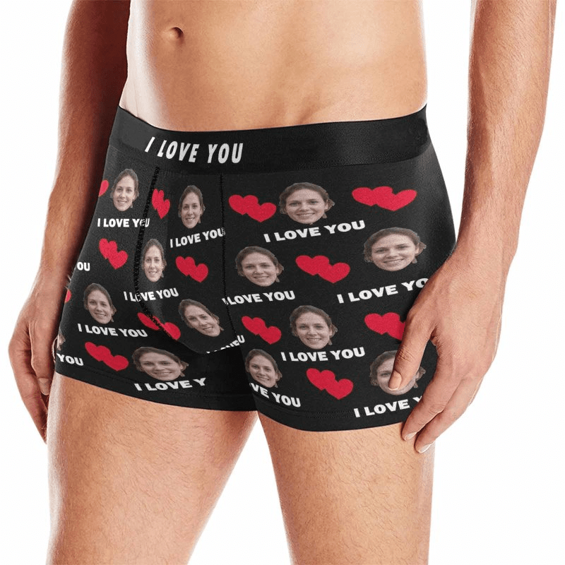 FacePajamas Underwear With I love you Waistband / Black / XS [Made In USA] Custom Boxer Briefs with Face I Love You Personalized Boxer for Husband Boyfriend Print Face Photo Underwear Customized Mens Underwear Gift for Husband