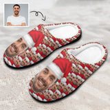 FacePajamas Slippers-2YX-SDS WOMEN / 7-8(38-39) Custom Face Seamless Photo Christmas Hat Men's All Over Print Cotton Slippers