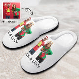 FacePajamas Slippers-2YX-SDS WOMEN / 7-8(38-39) Custom Photo&Name Couples Men's All Over Print Cotton Slippers