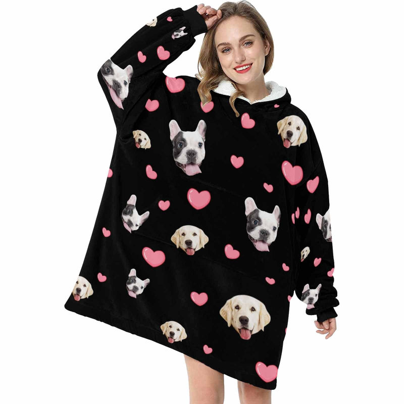 FacePajamas Pajama Women / Black Custom Pet Face Blanket Hoodie Personalized Oversized Hoodie Fleece Blanket Warm Hoodie Dog Lover Gift