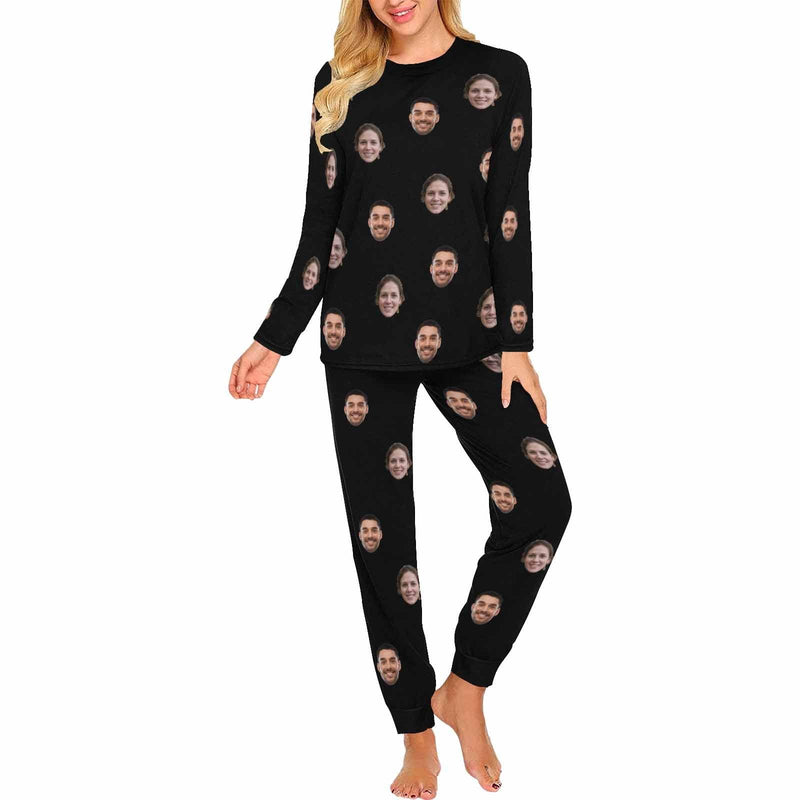FacePajamas Pajama Women / Black / XS Custom Face Solid Color Couple Matching Pajamas Personalized Photo Couple Loungewear for Her/Him
