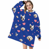FacePajamas Pajama Women / Blue Custom Pet Face Blanket Hoodie Personalized Oversized Hoodie Fleece Blanket Warm Hoodie Dog Lover Gift