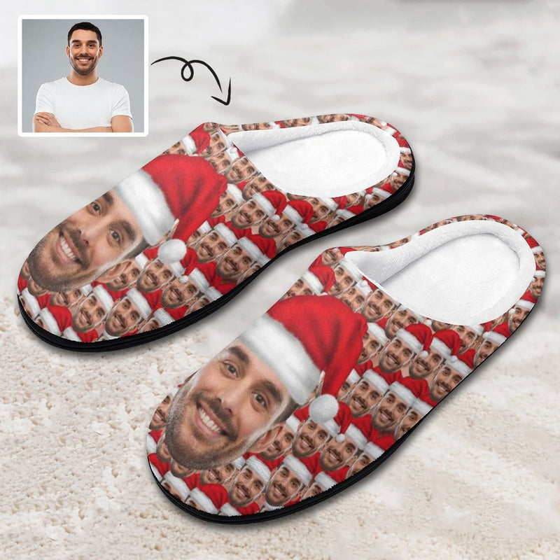 FacePajamas Slippers-2YX-SDS Women / Face With Santa Hat / 7-8(38-39) Custom Face Seamless Men's All Over Print Cotton Slippers