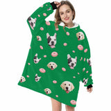 FacePajamas Pajama Women / Green Custom Pet Face Blanket Hoodie Personalized Oversized Hoodie Fleece Blanket Warm Hoodie Dog Lover Gift