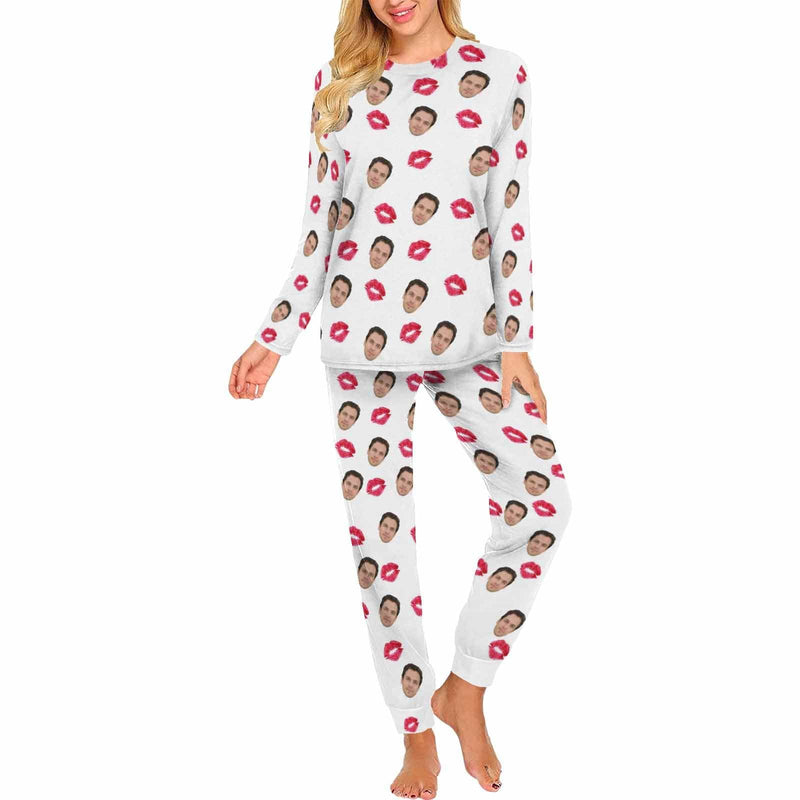 FacePajamas Pajama Women / S Custom Face Red Lips All Over Print Pajama Set&Couple Matching Pajamas Personalized Photo Pajama Set Sleepwear