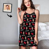 FacePajamas Mix Pajama-2ML-SDS Women's Nightgown / S 2 Pcs Face Print Pajamas-Custom Face Red Heart I Love You Sleepwear Personalized Women's Bath Robe &Women's Nightgown