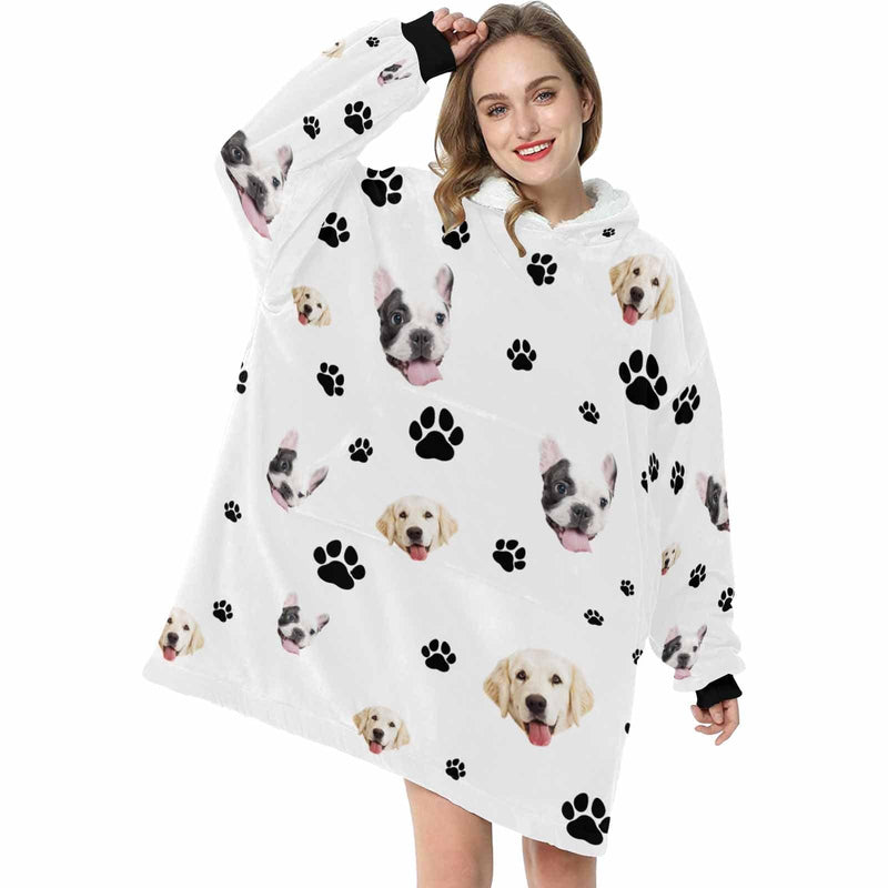 FacePajamas Pajama Women / White Custom Pet Face Blanket Hoodie Personalized Oversized Hoodie Fleece Blanket Warm Hoodie Dog Lover Gift