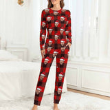 FacePajamas Pajama Women/XS Custom Face Christmas Hat Red Black Stripes Nightwear Personalized Family Matching Long Sleeve Pajamas Set