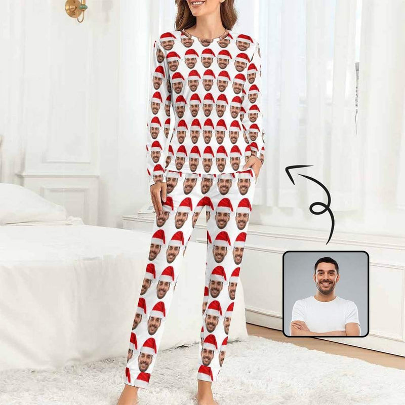 FacePajamas Pajama Women/XS Custom Face Christmas Hat Sleepwear Personalized Family Slumber Party Matching Long Sleeve Pajamas Set