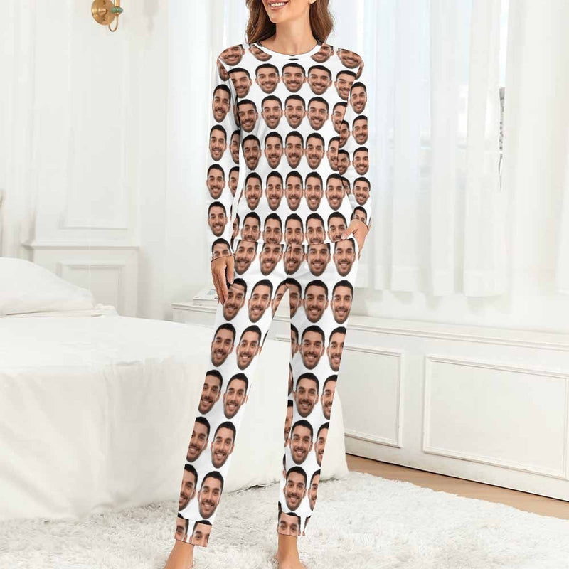 FacePajamas Pajama Women/XS Custom Face Seamless White Family Matching Long Sleeve Pajama Set Personalized Photo Pajamas Loungewear
