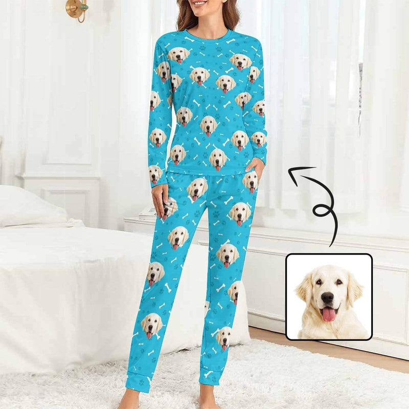 FacePajamas Pajama Women/XS Custom Pet Dog's Face Paw & Bone Sleepwear Personalized Family Matching Long Sleeve Pajamas Set
