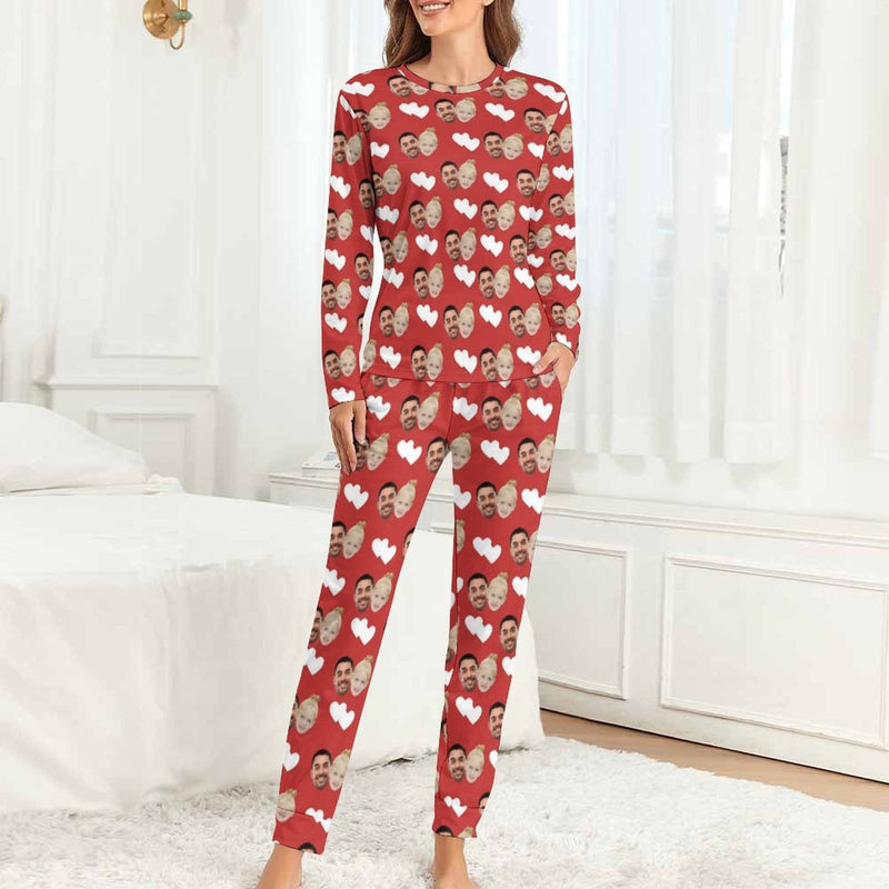 FacePajamas Pajama Women/XS Personalized Love Heart Pajamas Loungewear Custom Face Family Matching Long Sleeve Pajama Set