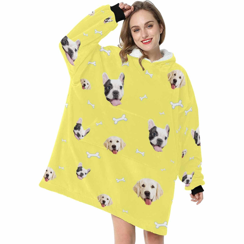 FacePajamas Pajama Women / Yellow Custom Pet Face Blanket Hoodie Personalized Oversized Hoodie Fleece Blanket Warm Hoodie Dog Lover Gift