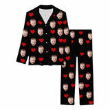 FacePajamas Pajama XS / Black Custom Baby Face Pajamas Heart Sleepwear Personalized Women's Slumber Party Long Pajama Set