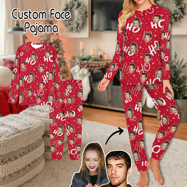 FacePajamas Pajama XS Copy of Custom Face Pajamas Personalized Christmas HO Women's Crew Neck Long Sleeve Pajama Set