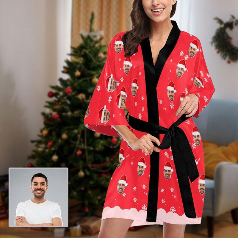 FacePajamas Pajama XS Custom Boyfriend Face Ch istmas Red Women's Short Pajamas Funny Personalized Photo Pajamas Kimono Robe