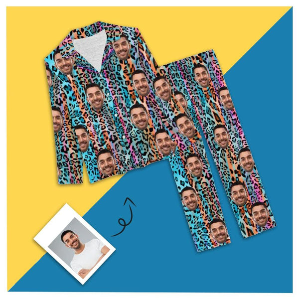 FacePajamas Pajama XS Custom Boyfriend Face Color Leopard Sleepwear Personalized Women's Slumber Party Long Pajama Set