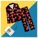 FacePajamas Pajama XS Custom Boyfriend Face Red Lips Sleepwear Personalized Women's Slumber Party Long Pajama Set