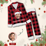 FacePajamas Pajama XS Custom Boyfriend Face&Text Pajamas Christmas Grid Sleepwear Personalized Women's Long Pajama Set