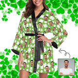 FacePajamas Pajama XS Custom Face Cute Green Clover Women's Short Pajama Kimono Robe