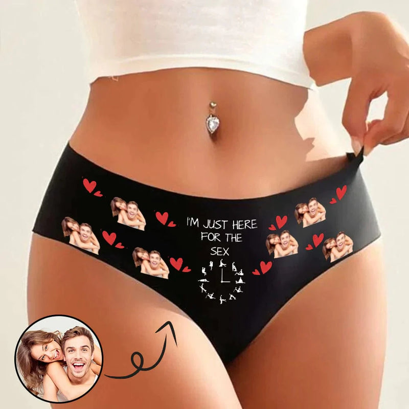 FacePajamas Women Underwear XS Custom Men's Face Underwear Personalized I'm Just Here For The Sex Women's High-cut Briefs Valentine's Gift for Girlfriend or Wife
