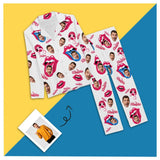 FacePajamas Pajama XS Custom My Boyfriend Face Pajamas Kiss Me Rosy Lips Funny Mouth Sleepwear Personalized Women's Long Pajama Set