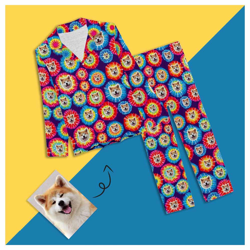 FacePajamas Pajama XS Custom My Pet Dog Face Pajamas Beautiful Rainbow Sleepwear Personalized Women's Long Pajama Set
