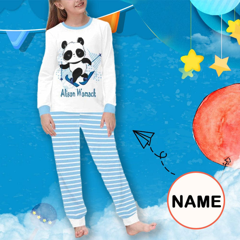 FacePajamas pajama XS Custom Name Pajamas Panda Winter Ski Sleepwear Girls Boys Pjs Kids Long Sleeve Pajamas Set