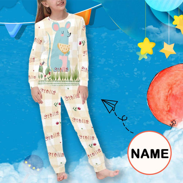 FacePajamas Pajama XS Custom Name Pjs Cartoon Mouse Nightwear Personalized Kids Long Sleeve Pajama Set