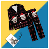 FacePajamas Pajama XS Custom Pet Cat Face Pajamas Christmas Hat Printing Sleepwear Personalized Women's Slumber Party Long Pajama Set