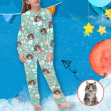 FacePajamas Pajama XS Custom Photo Cartoon Pajamas Cat light Green Sleepwear Personalized Kids Long Sleeve Pajama Set