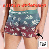 FacePajamas Men Underwear XS Custom Waistband Boxer Briefs Men's Personalized Maple Leaf Pattern Underwear with Custom Text