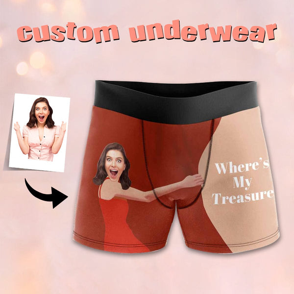 FacePajamas Men Underwear XS Custom Waistband Boxer Briefs Men's Personalized Where's My Treasure Underwear with Custom Text