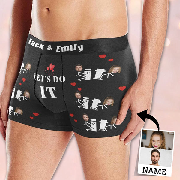 FacePajamas Men Underwear XS Custom Waistband Boxer Briefs Personalized Let's Do It Underwear with Custom Text&Name for Men