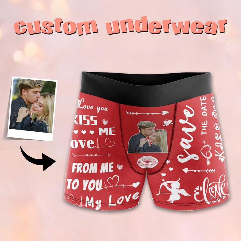 FacePajamas Men Underwear XS Custom Waistband Boxer Briefs Personalized Love You My Love Kiss Me Men's Underwear with Custom Text