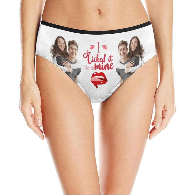 FacePajamas Mix Briefs XS / For Women Custom Couple Matching Lingerie Briefs I Licked it So It's Mine Personalized Face Underwear For Couple Gifts Made for Your Gift