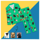 FacePajamas Pajama XS / Green Custom Pet Dog Photos Solid Color Sleepwear Personalized Women's Slumber Party Long Pajama Set