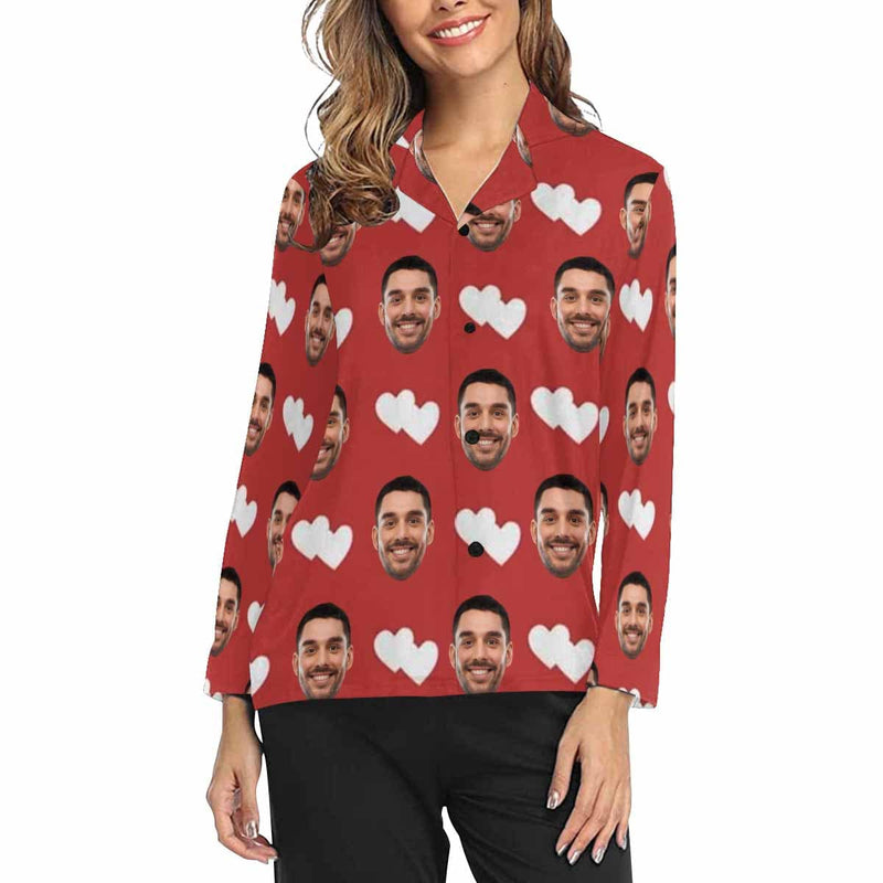 FacePajamas Pajama XS / Shirt Custom Boyfriend Face Heart To Heart Sleepwear Personalized Women's Slumber Party Long Pajama Shirt&Pants