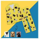 FacePajamas Pajama XS / Yellow Custom Pet Dog Photos Solid Color Sleepwear Personalized Women's Slumber Party Long Pajama Set