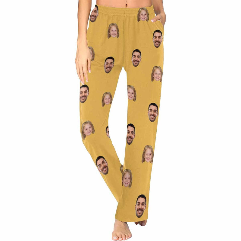 FacePajamas Pajama Yellow Pants / XS Custom My Family Face Nightwear Personalized Women's Slumber Party Long Pajama Shirt&Pants
