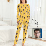 FacePajamas Pajama Yellow / XS Custom Boyfriend Face Simple Sleepwear Personalized Women's Slumber Party Crewneck Long Pajamas Set