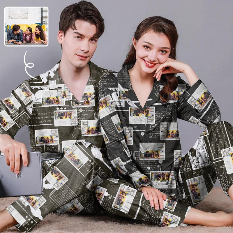 YesCustom Pajama Custom Photo Couple Matching Pajamas Personalized Photo Loungewear Set Sleepwear For Men Women